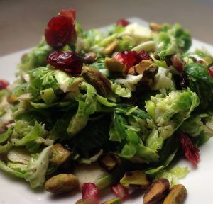 Brussels sprout salad with craisens and pistachios