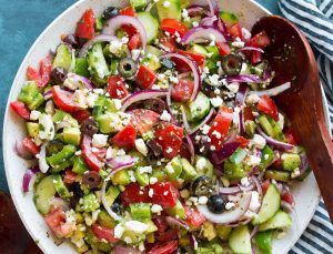 Classic Greek Salad with Fresh Harvest Tuscan Olive Oil and Lemon Balsamic